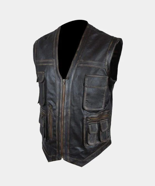 Distressed Genuine Leather Jurassic World Chris Pratt Owen Grady Vest