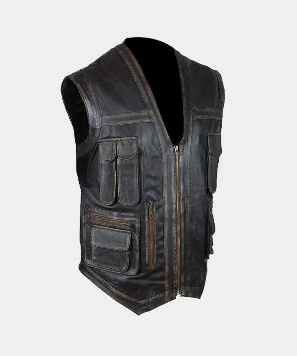 Distressed Genuine Leather Jurassic World Chris Pratt Owen Grady Vest