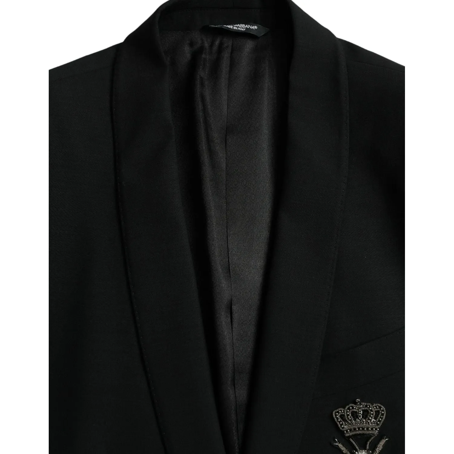 Dolce & Gabbana Black Crown Bee MARTINI Single Breasted Coat Blazer