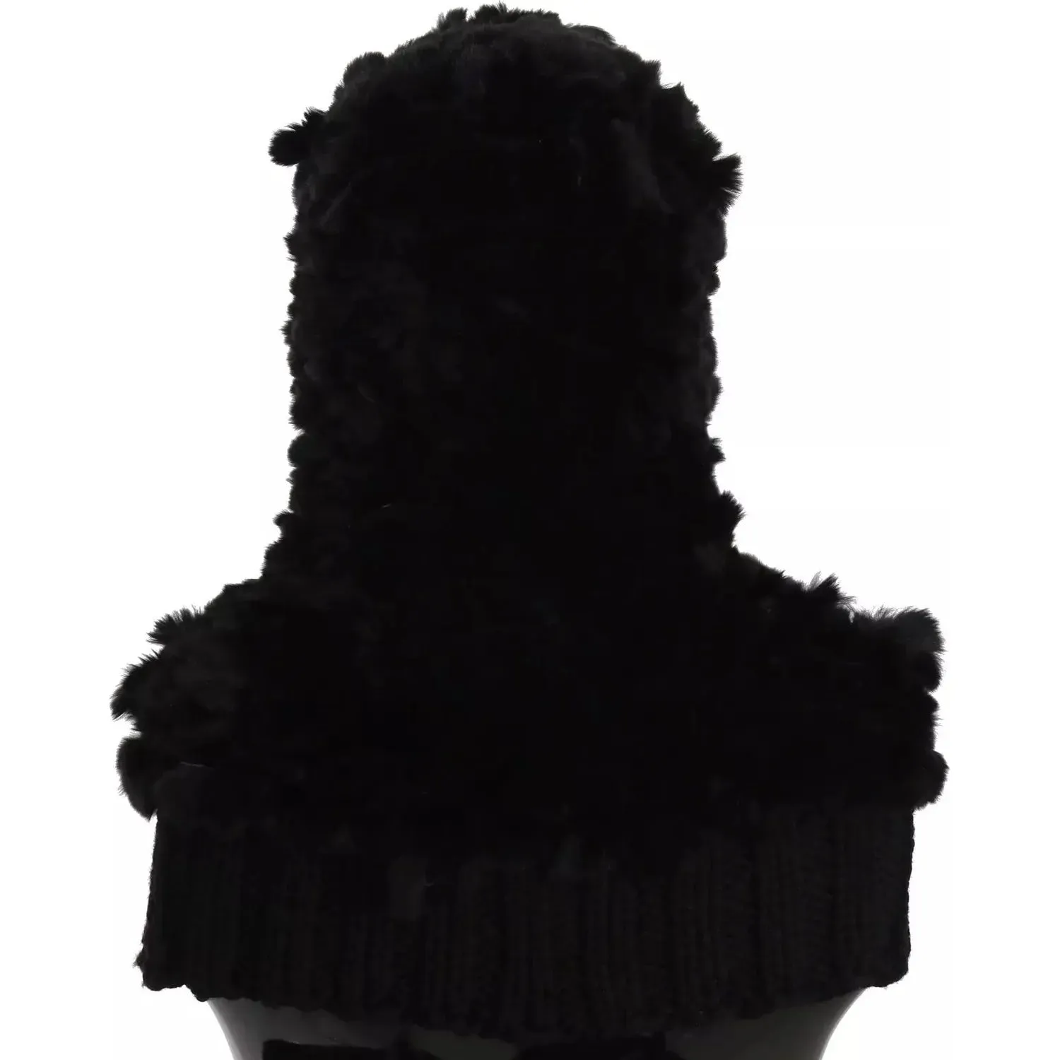 Dolce & Gabbana Black Silver Fox Fur Cashmere Hooded Scarf