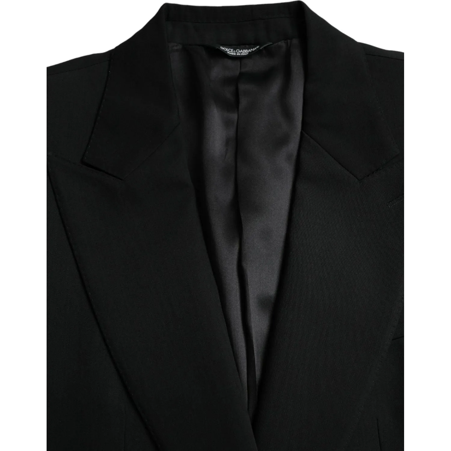 Dolce & Gabbana Black Wool Peak Single Breasted Coat Blazer