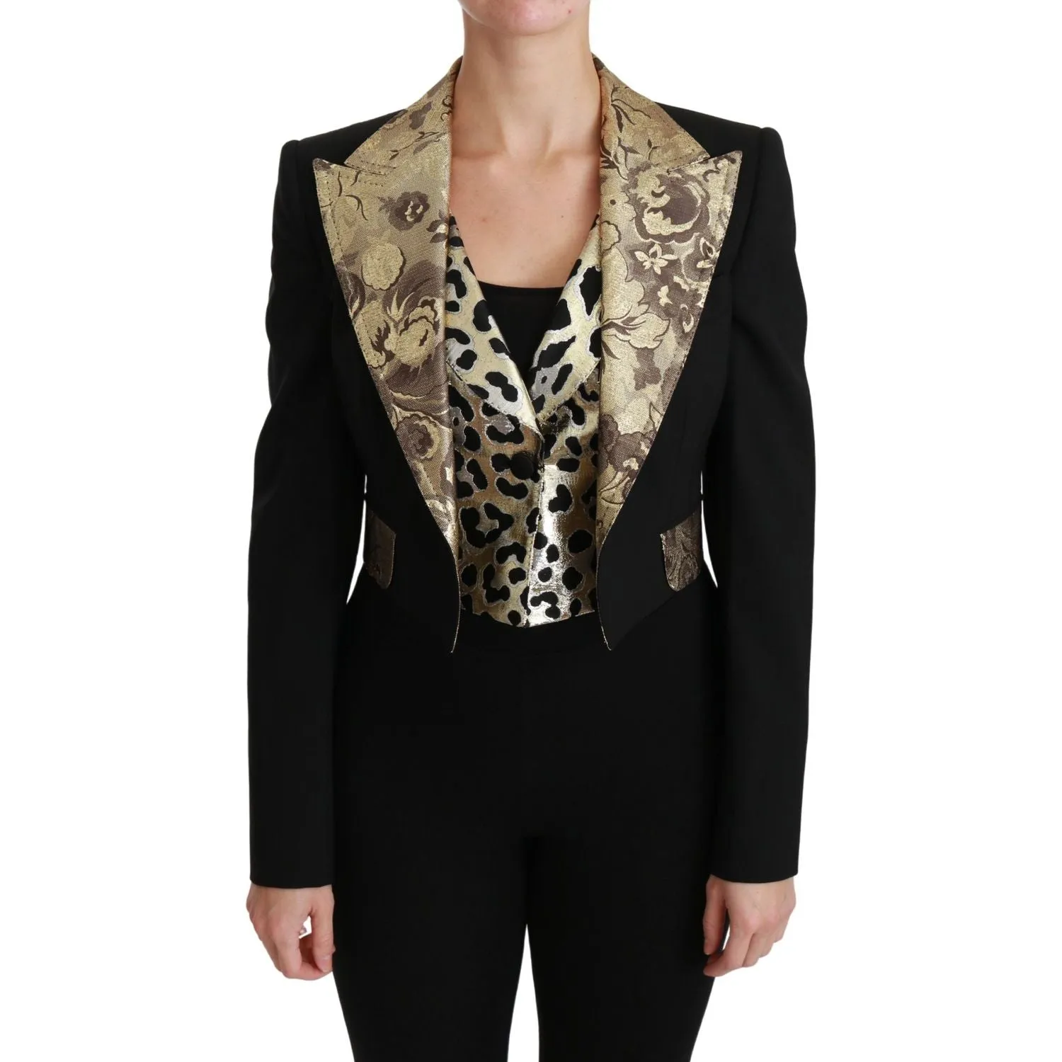 Dolce & Gabbana Opulent Black Gold Floral Jacket and Vest Ensemble