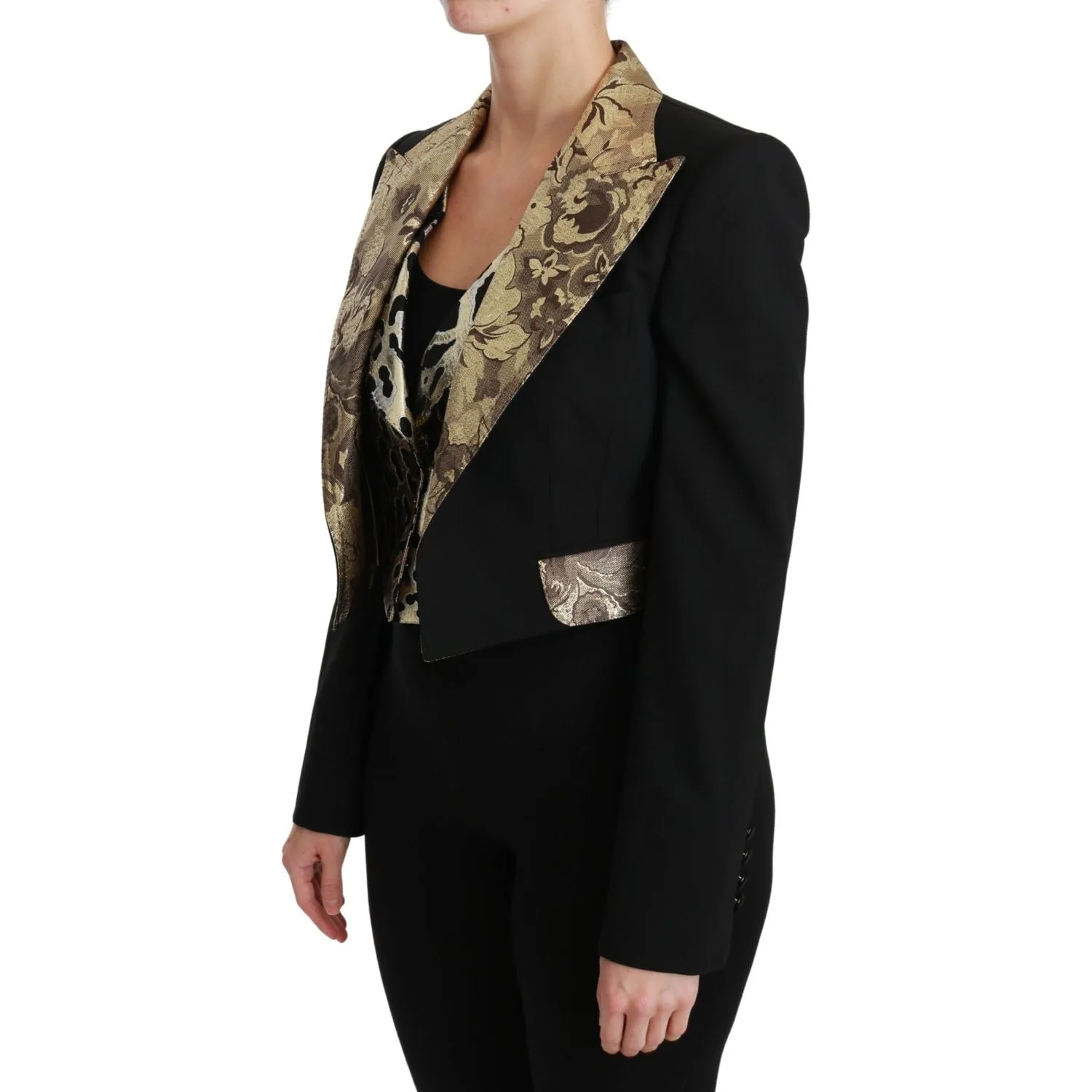 Dolce & Gabbana Opulent Black Gold Floral Jacket and Vest Ensemble