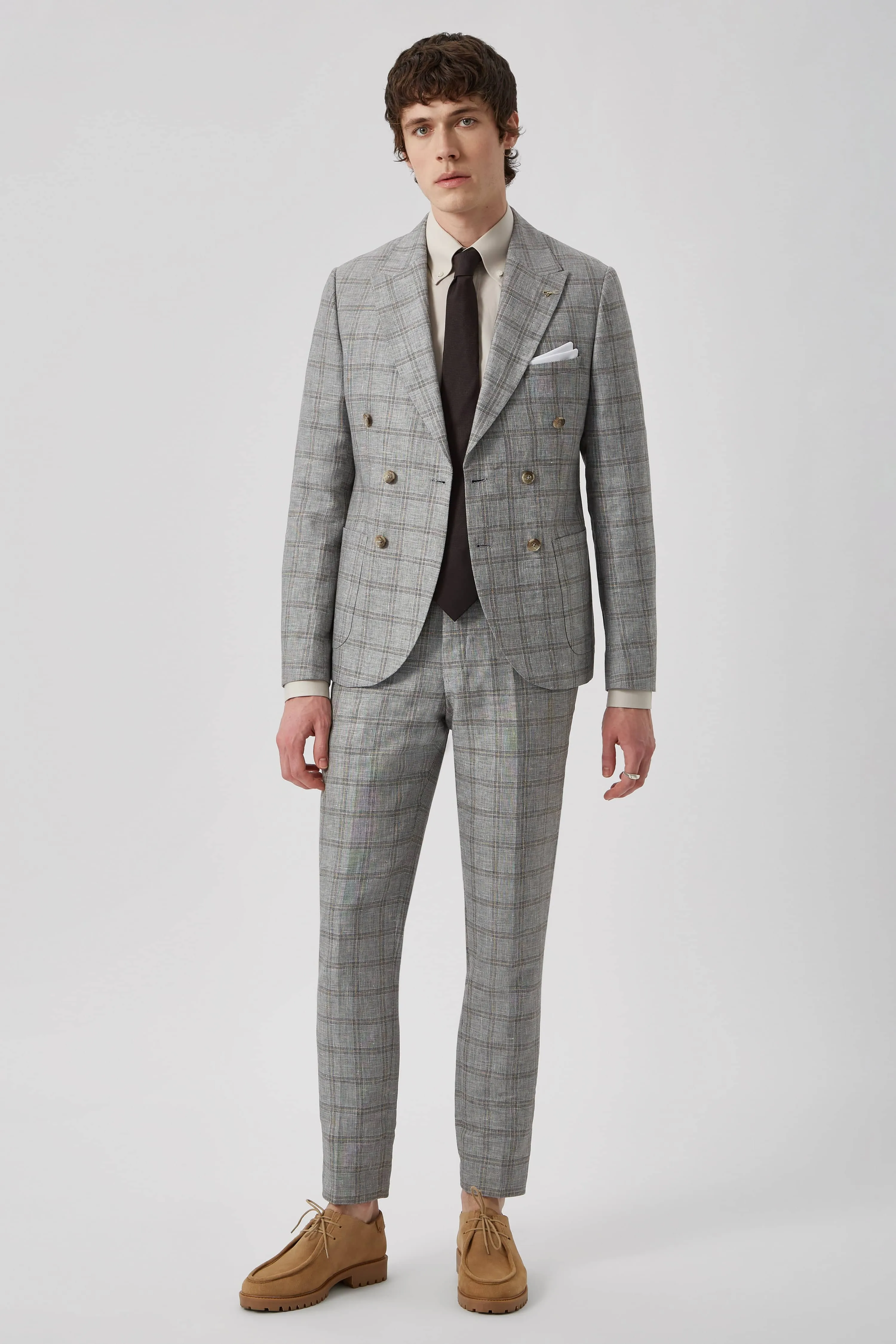 Downs Slim Fit Grey Check Trousers - ARCHIVE