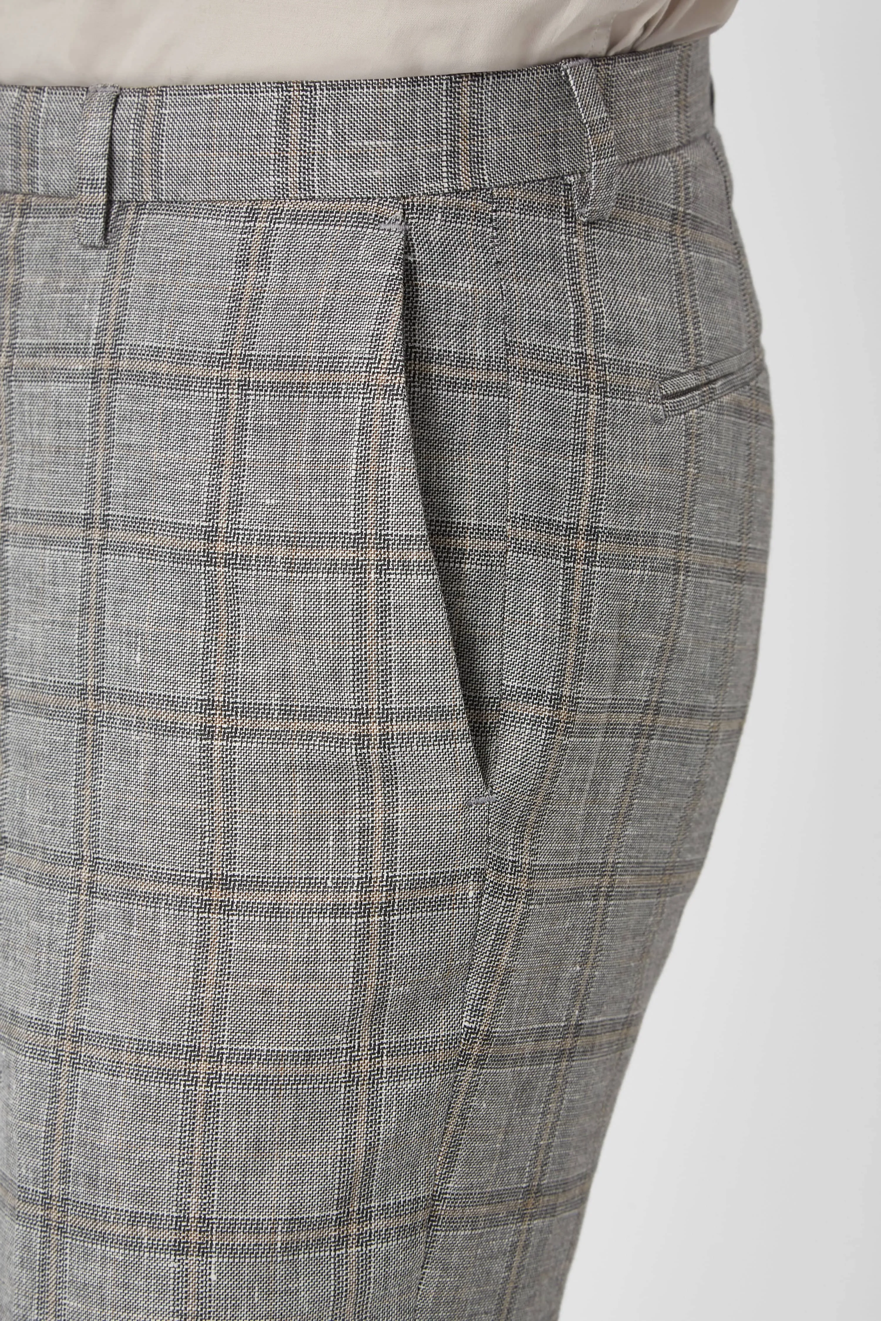 Downs Slim Fit Grey Check Trousers - ARCHIVE