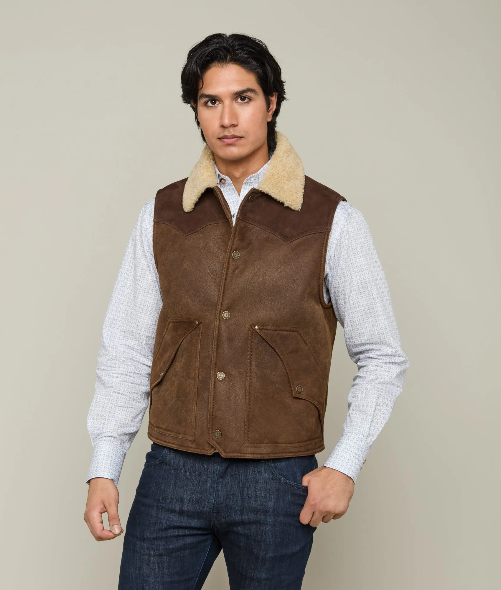 Dustin Yoked Shearling Vest :: Brown