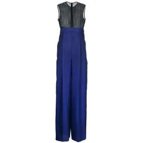 Ferragamo Two-tone Silk Jumpsuit Blue