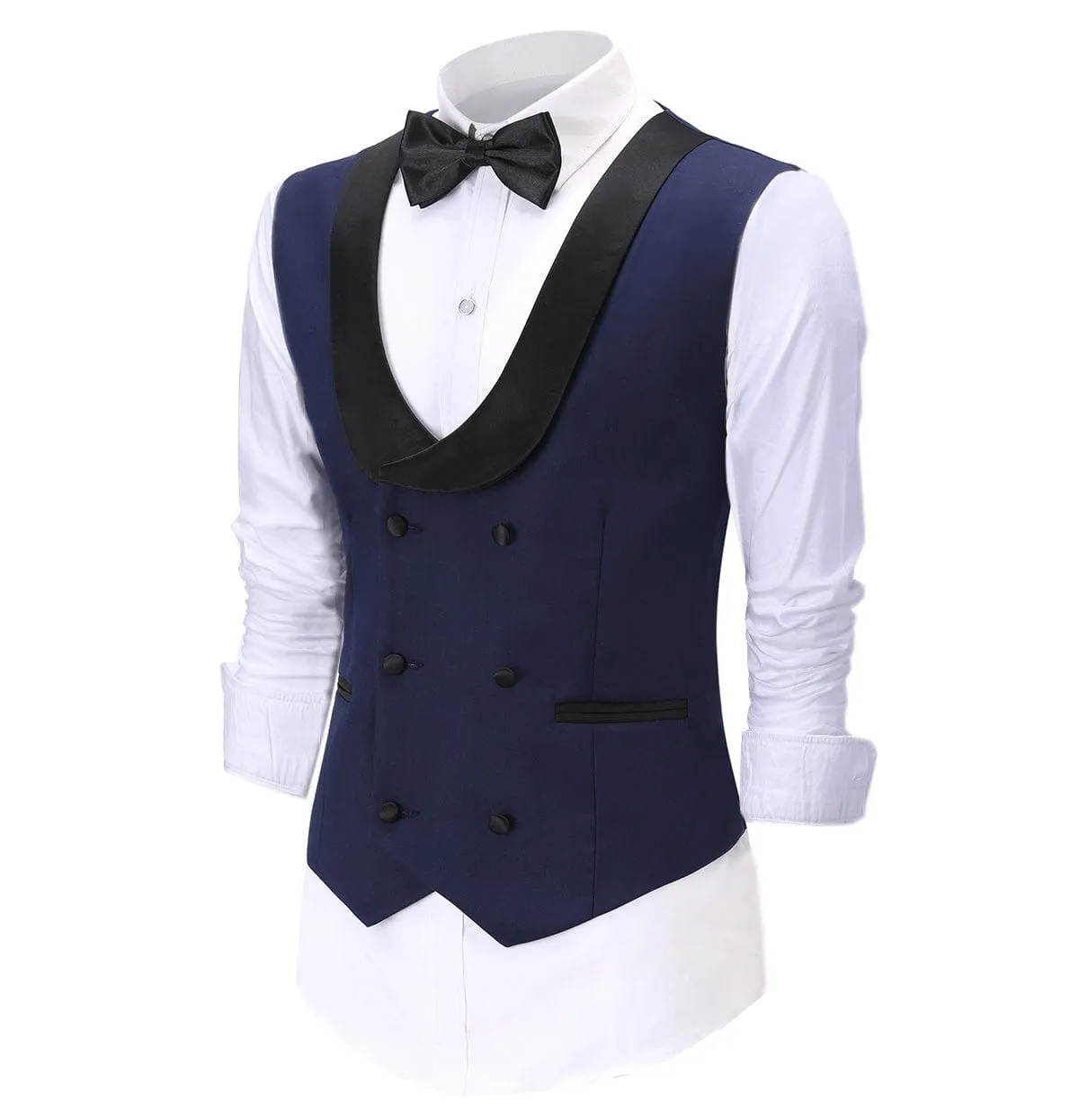 Flat Shawl Lapel Navy Waistcoat