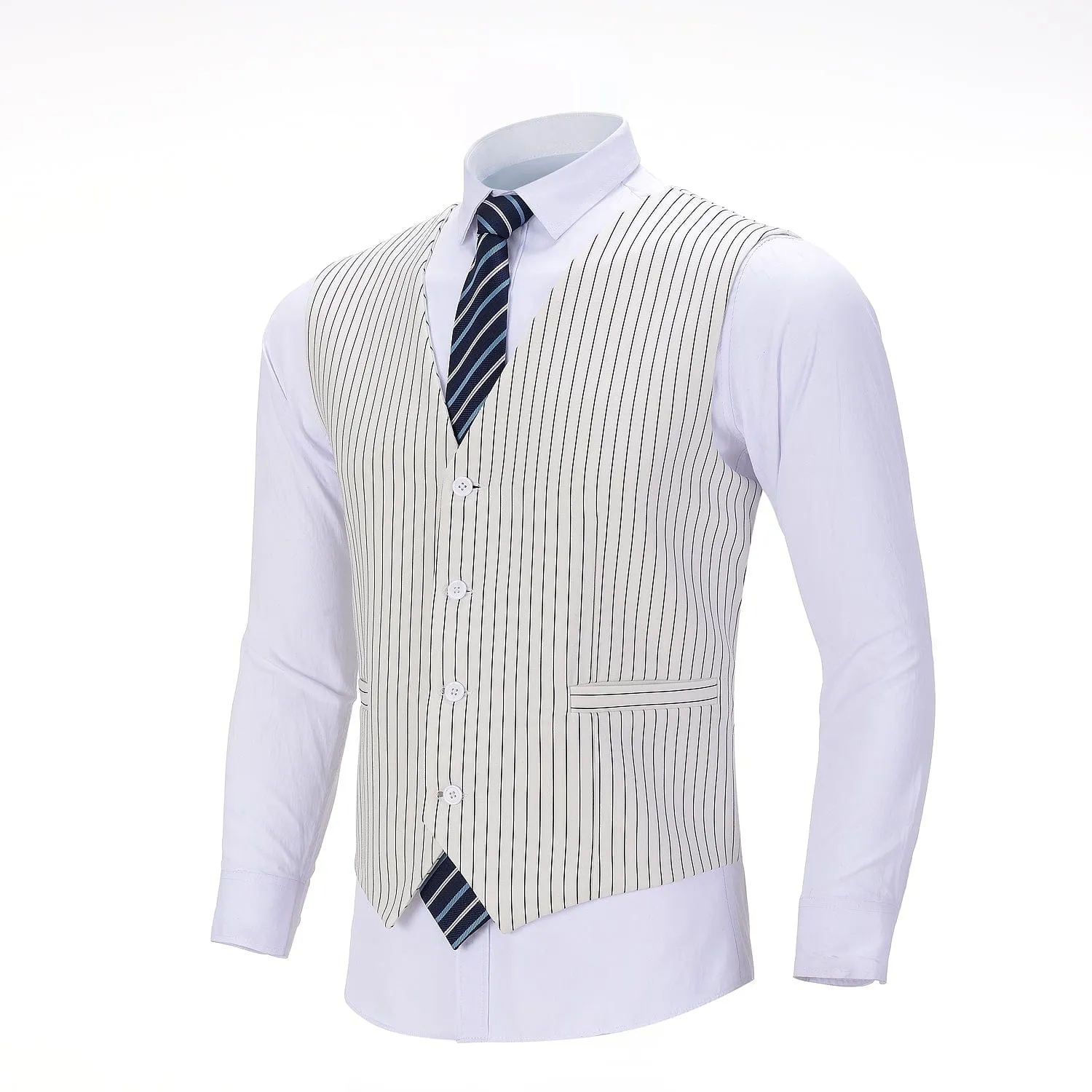 Formal Fashion Men's V Neck Striped Flat Waistcoat