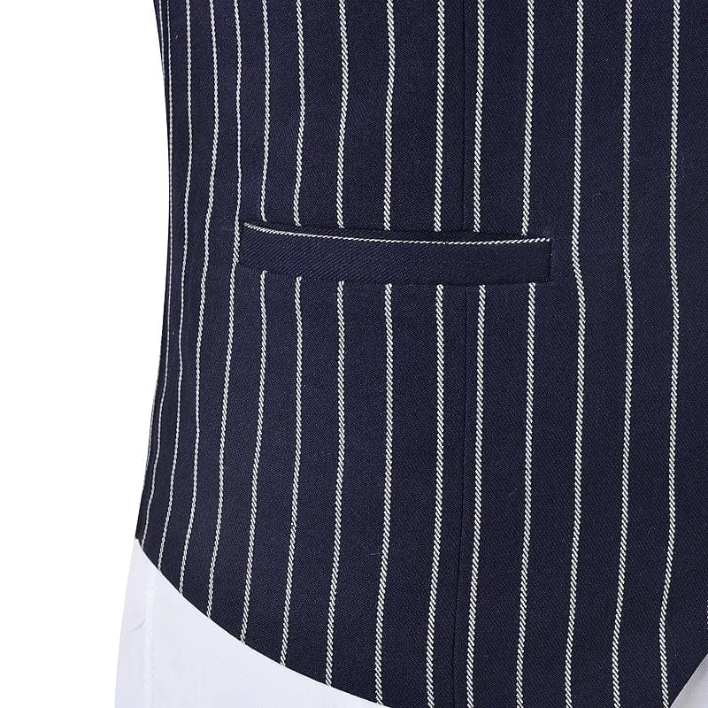 Formal Men's Suit Vest Striped V Neck Waistcoat