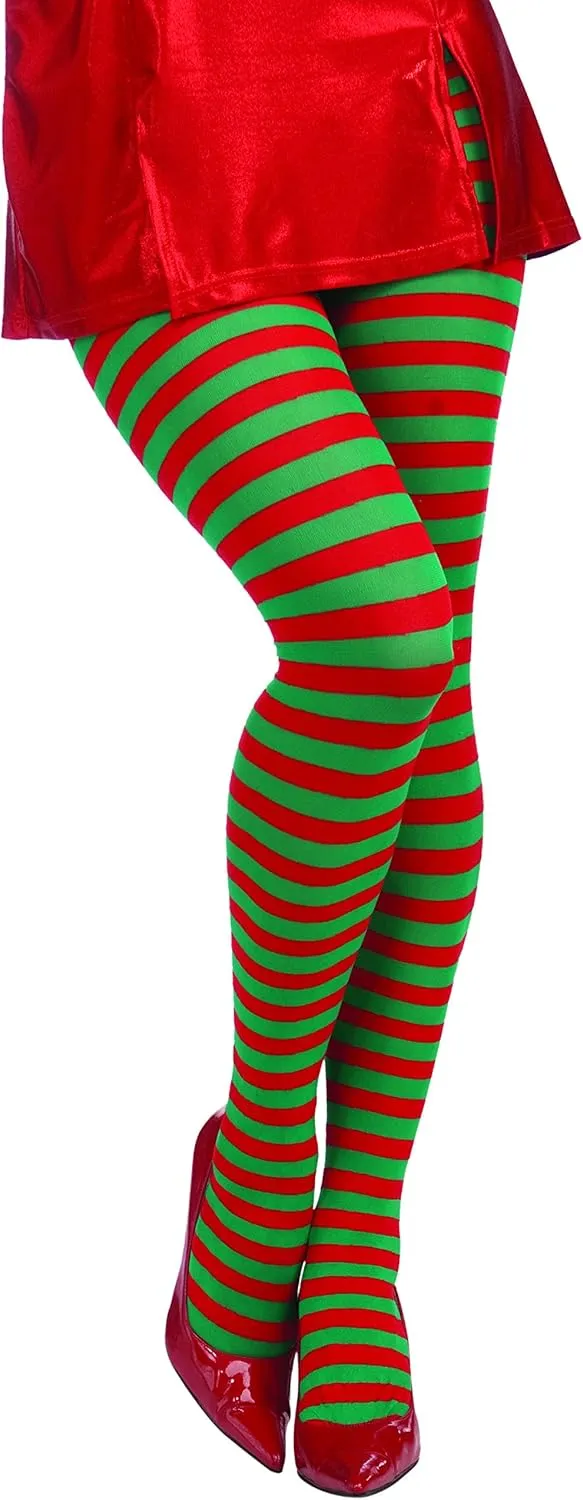 Forum Novelties Womens Red and Green Striped Tights