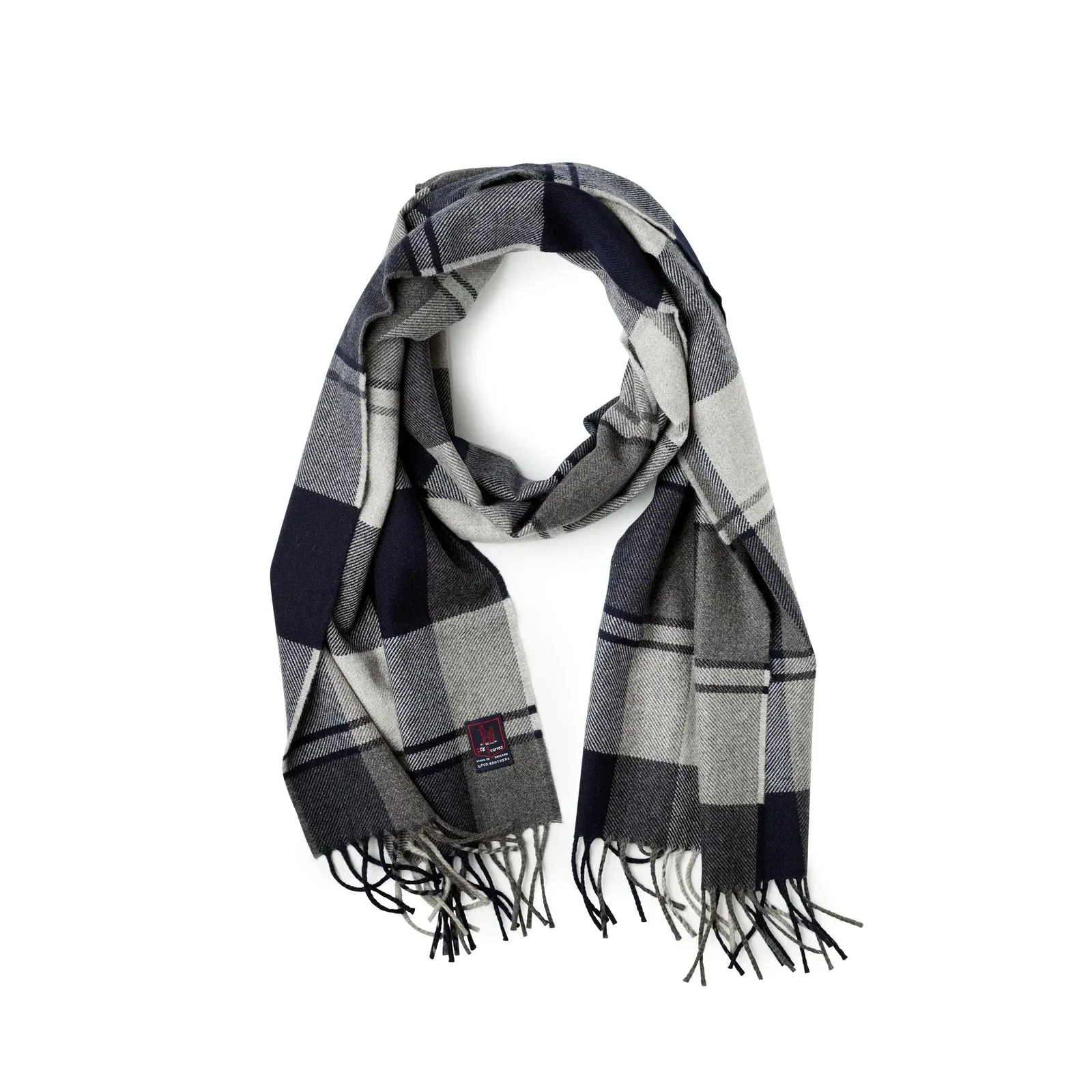 Fox Brothers Merino/Cashmere Navy & Grey Plaid Scarf