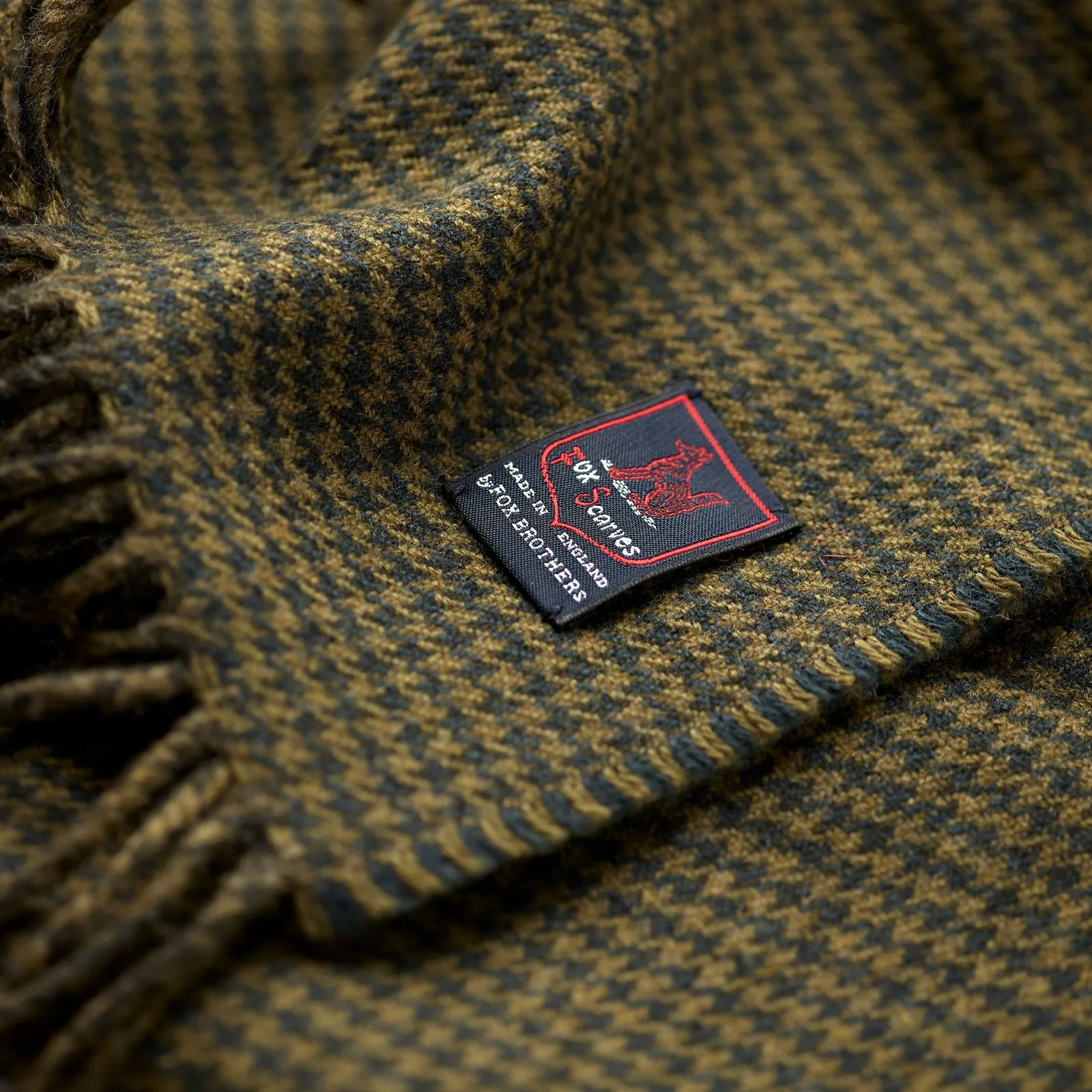 Fox Brothers Merino/Cashmere Olive Houndstooth Scarf