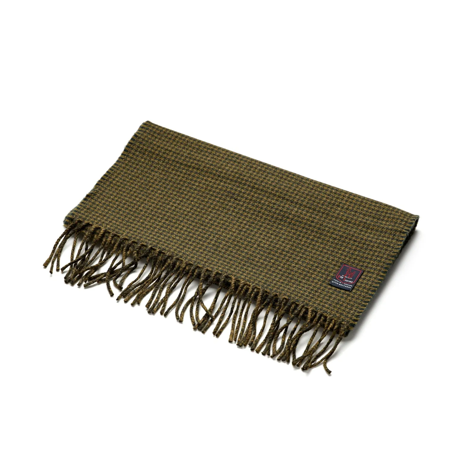 Fox Brothers Merino/Cashmere Olive Houndstooth Scarf