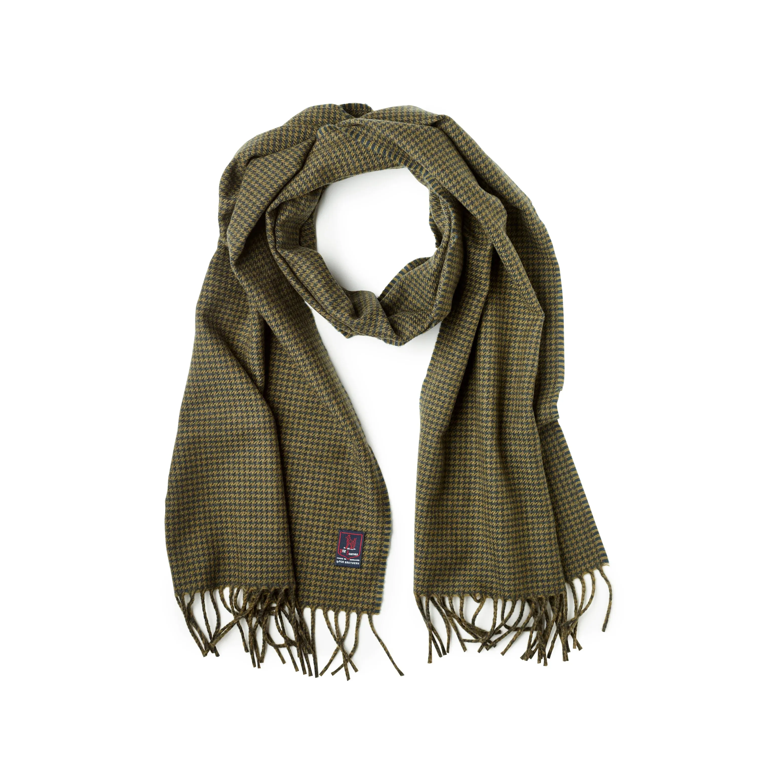 Fox Brothers Merino/Cashmere Olive Houndstooth Scarf