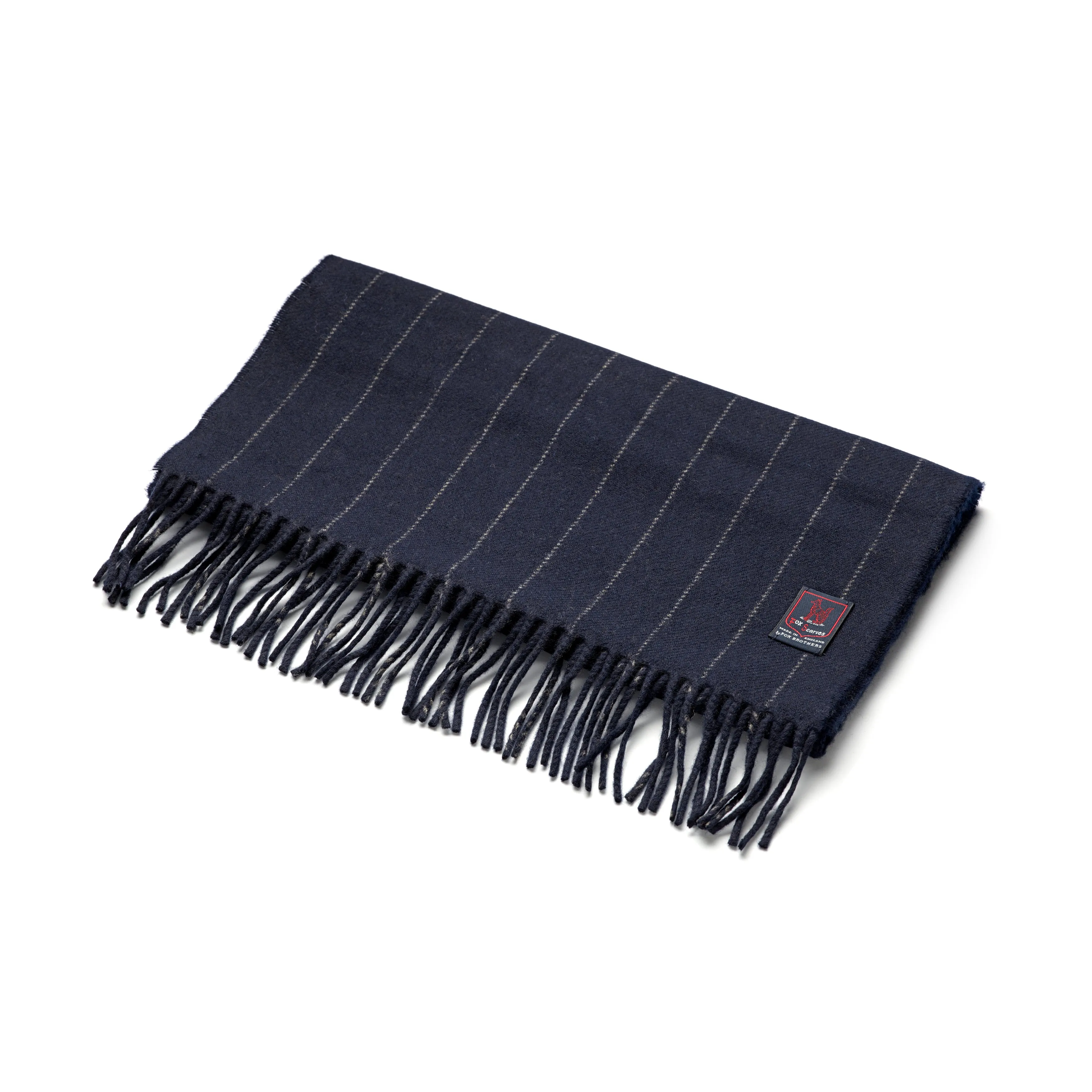 Fox Navy Pinstripe Cashmere & Merino Wool Scarf.