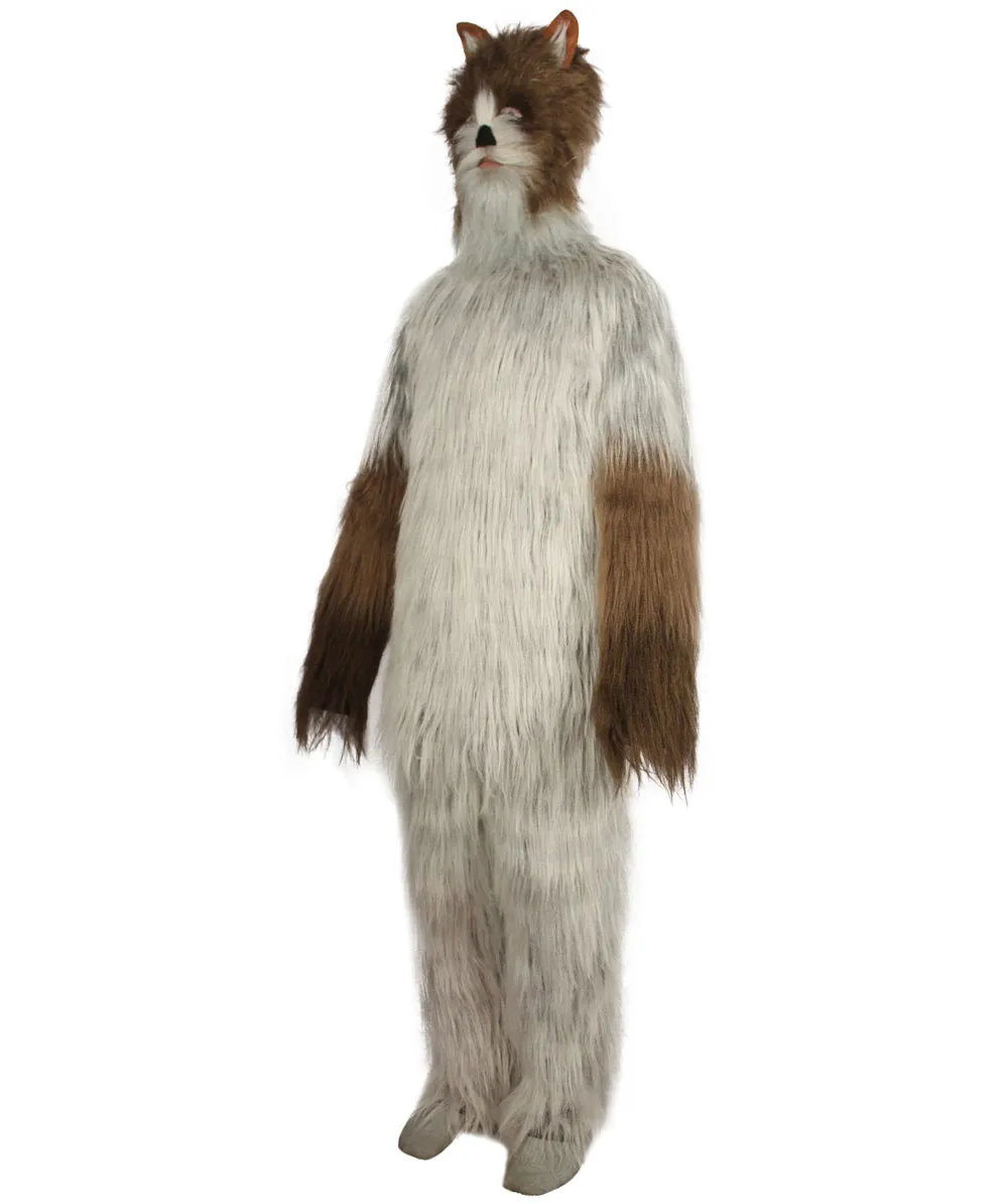 Furry Fox Collection | Men's White and Brown Spiked Furry Cat Cosplay Costume with Tail