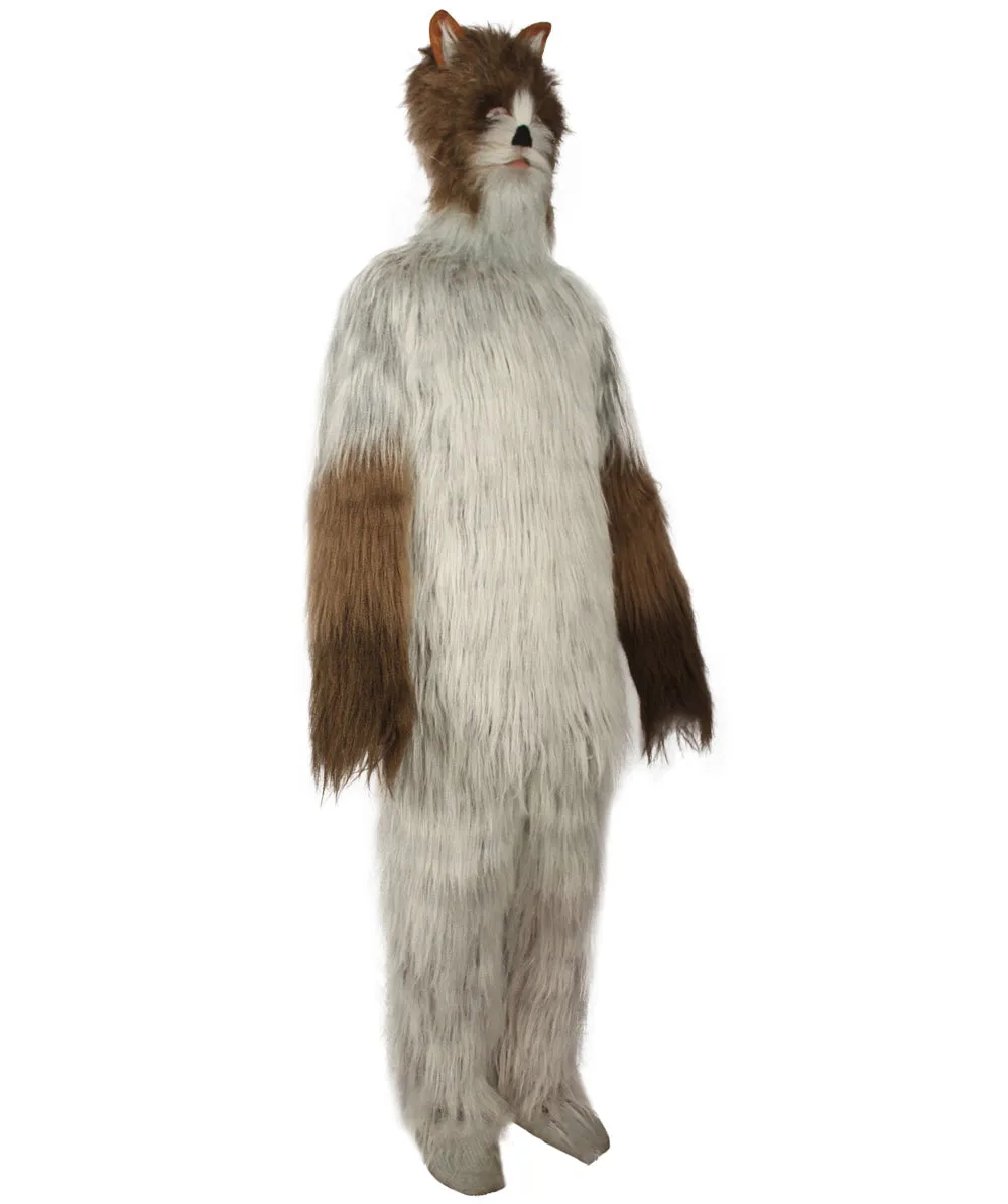 Furry Fox Collection | Men's White and Brown Spiked Furry Cat Cosplay Costume with Tail