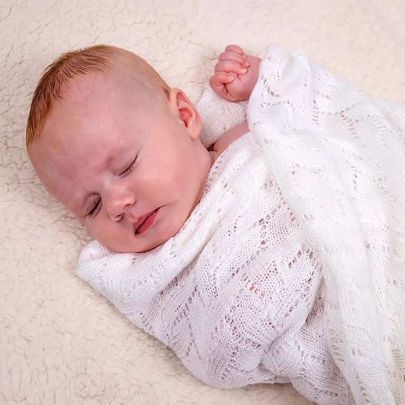 G.H.Hurt & Son Lacy Cotton Baby Shawl - White