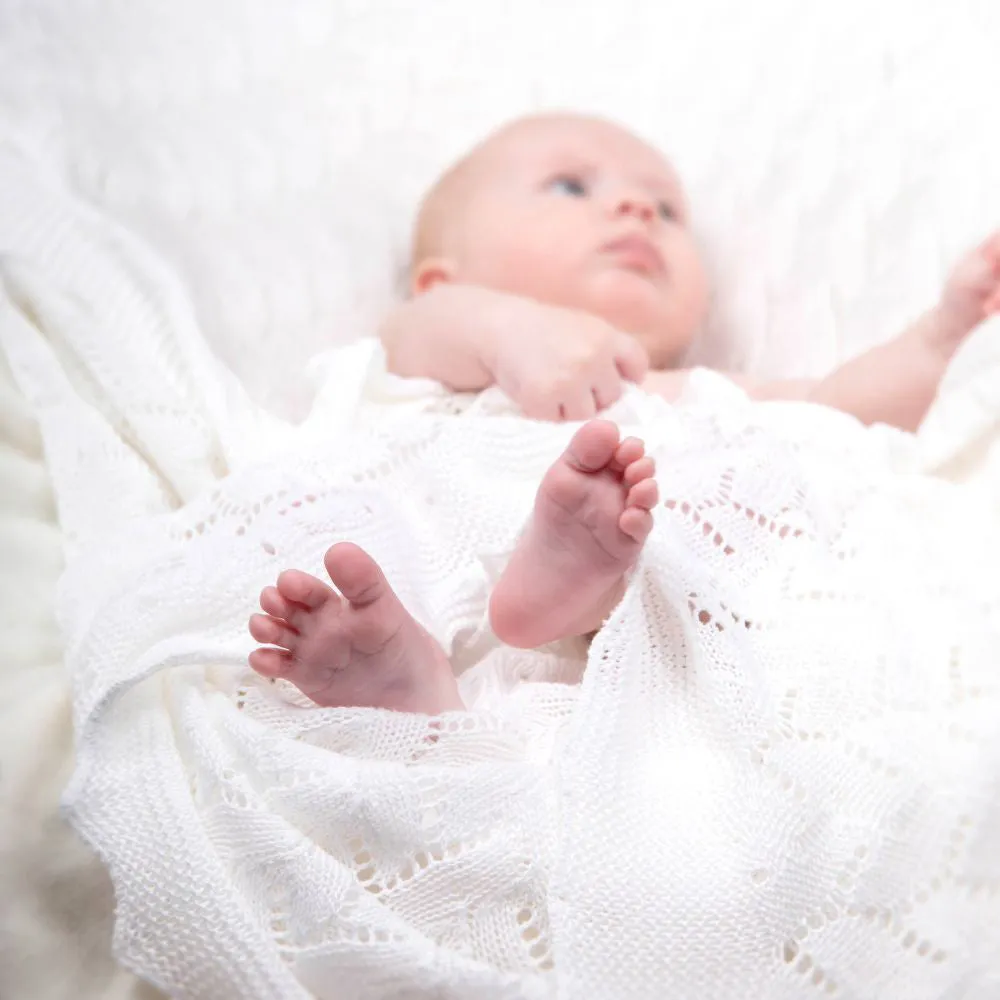 G.H.Hurt & Son Lacy Cotton Baby Shawl - White