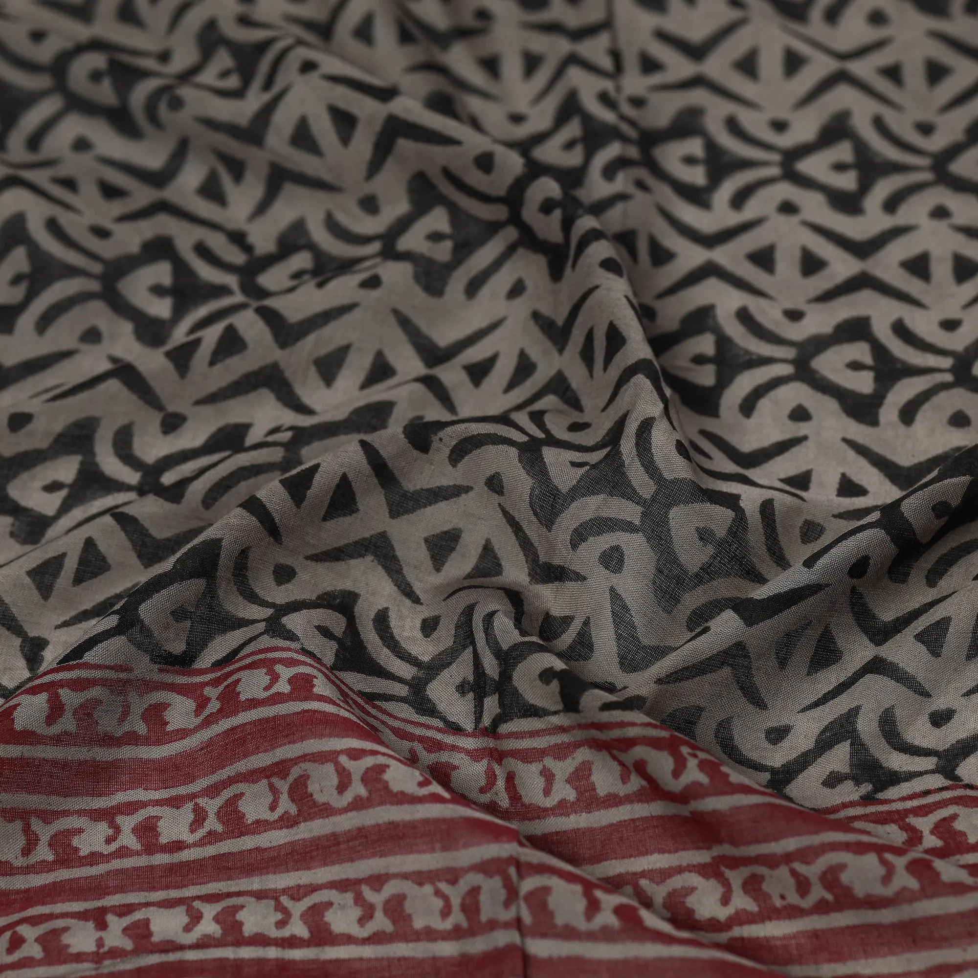 Grey - Bagru Block Printed Mul Cotton Scarf