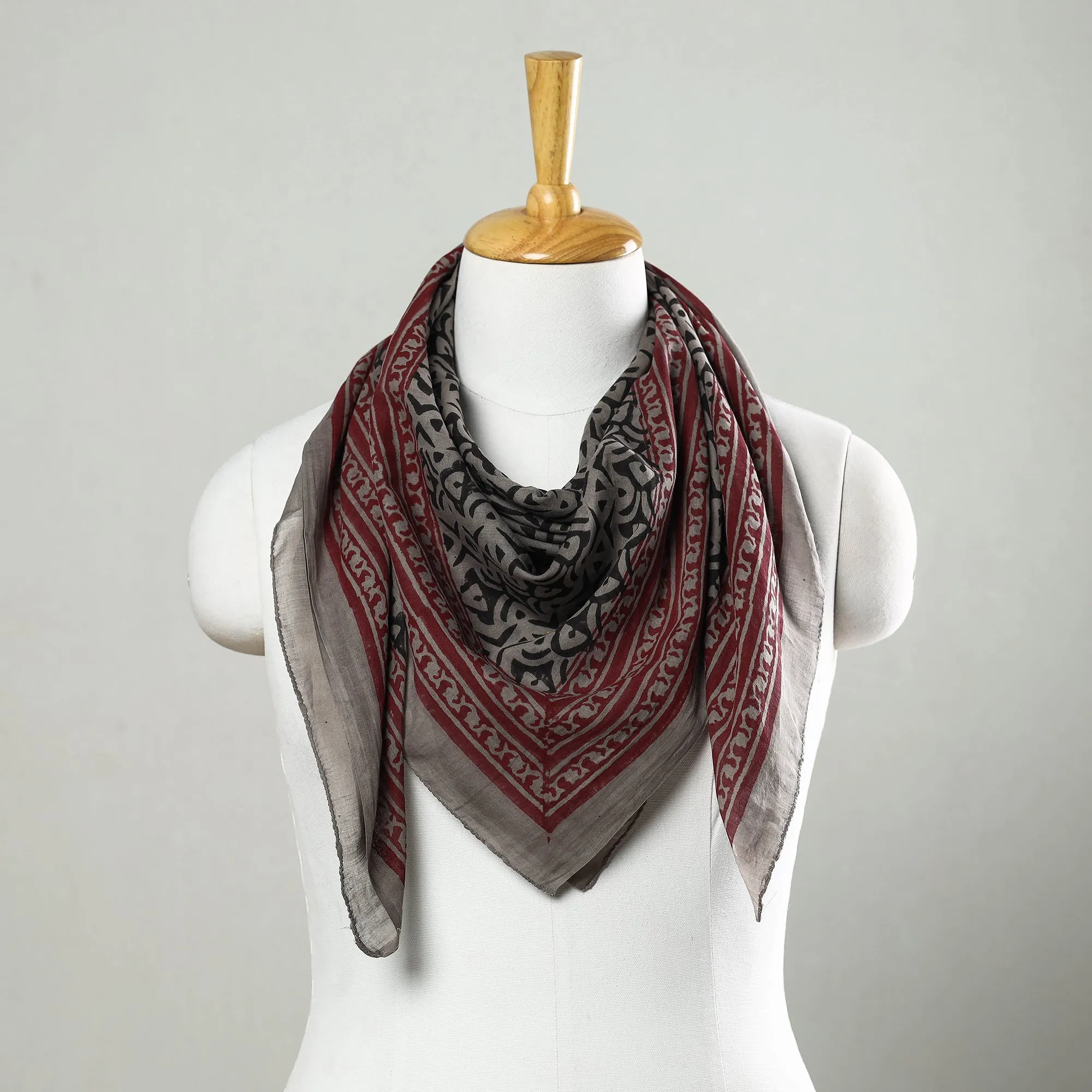 Grey - Bagru Block Printed Mul Cotton Scarf