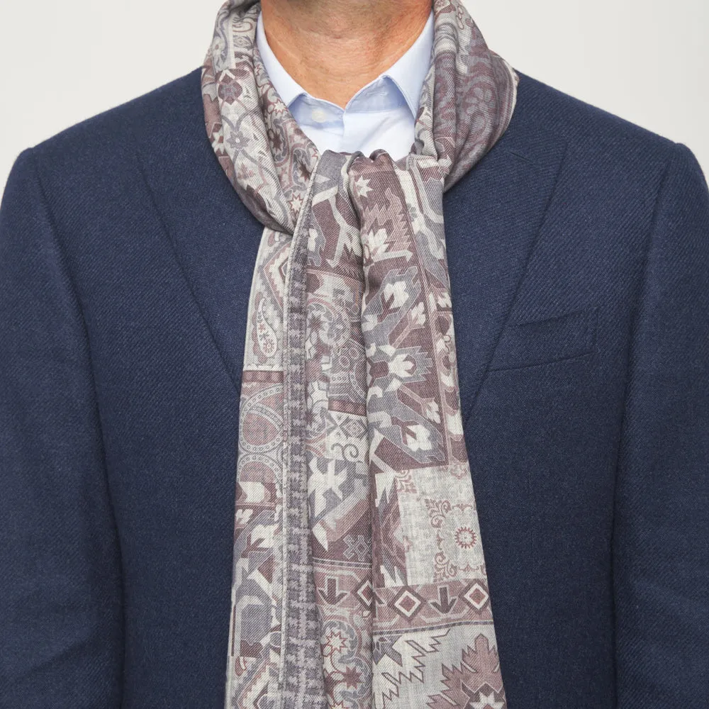 Grey Sicilian Mosaic Double Face Wool Scarf