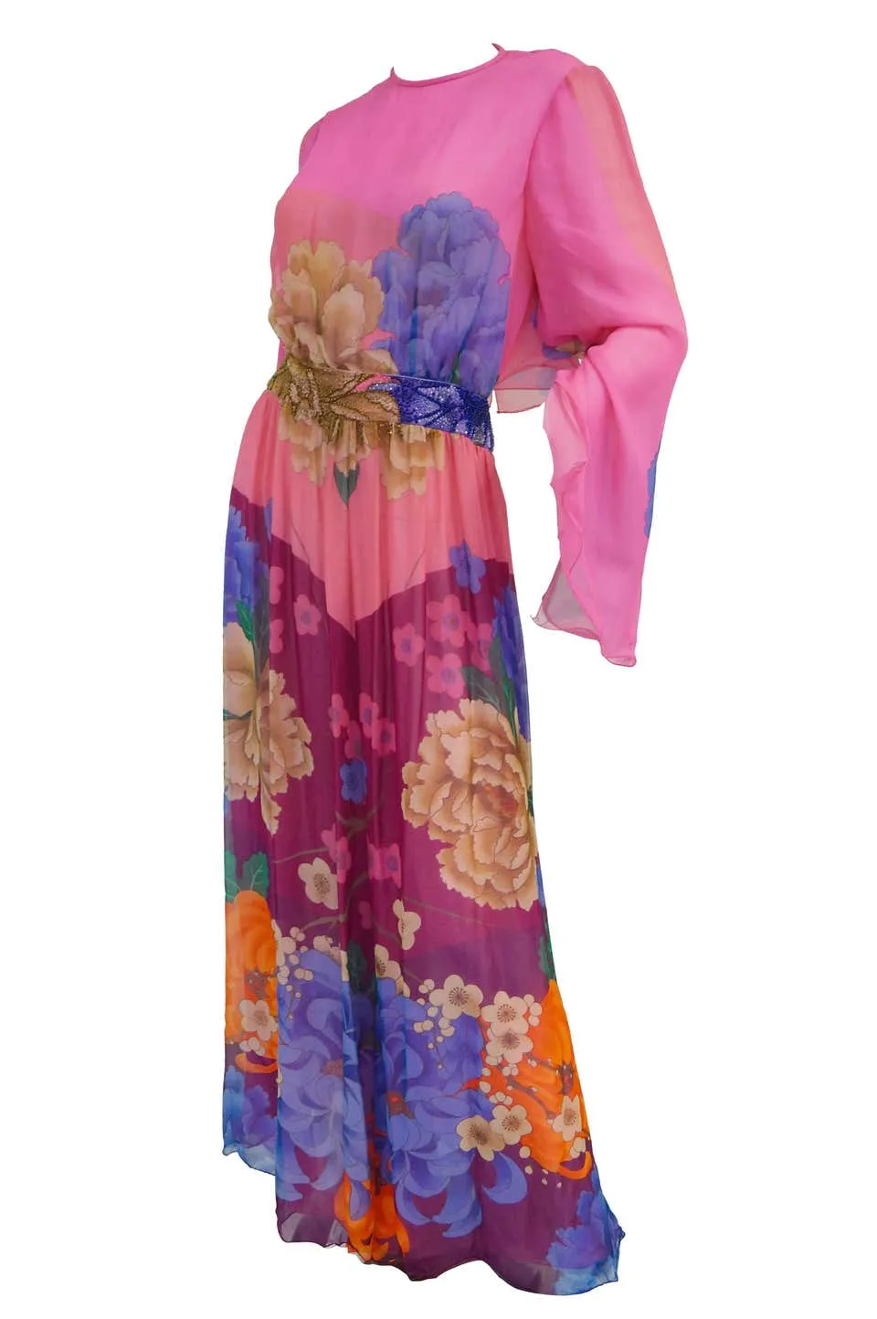 Hanae Mori Silk Floral Jumpsuit, 1970s