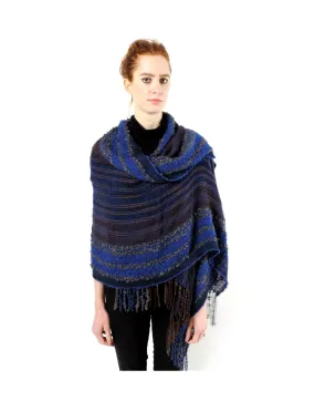 Hand-woven Baby Alpaca Boucle Fantasia Shawl - Blue Grey