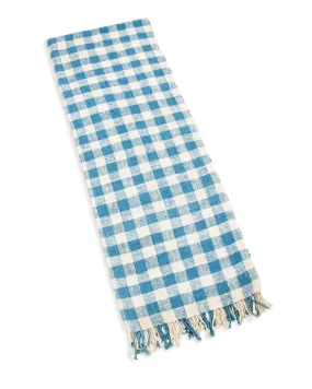 Handwoven Cotton Throw - Indigo / White Plaid Large