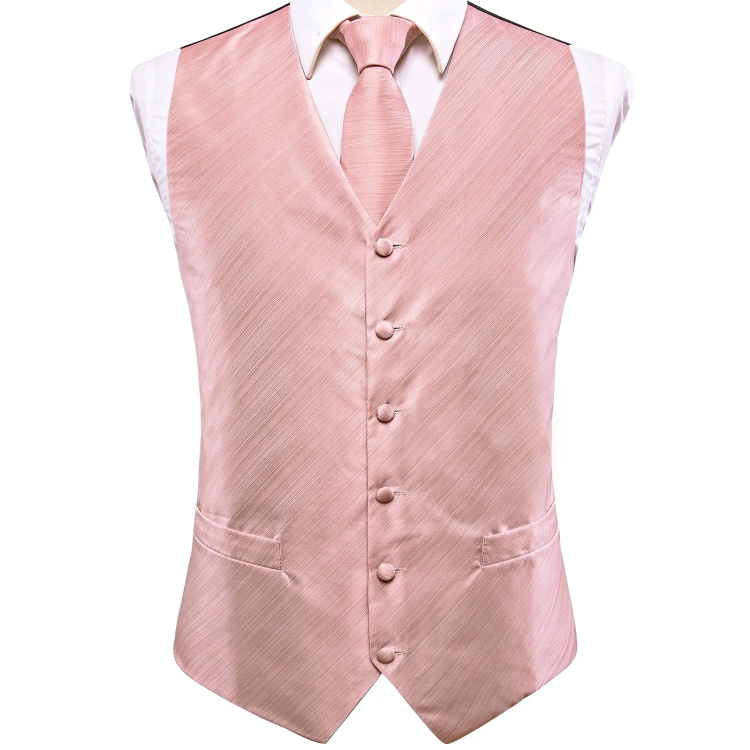 Hi-Tie Baby Pink Men's Vest Hanky Cufflinks Tie Set Waistcoat Suit Set