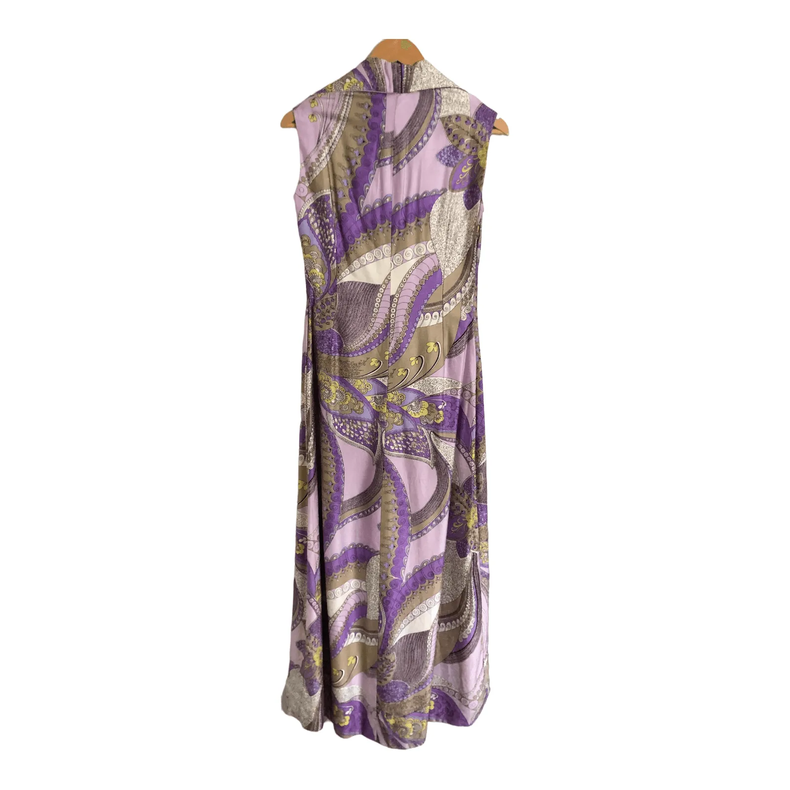 High Class Vintage 100% Raw Silk Sleeveless Jumpsuit Purple Gold UK Size 10-12