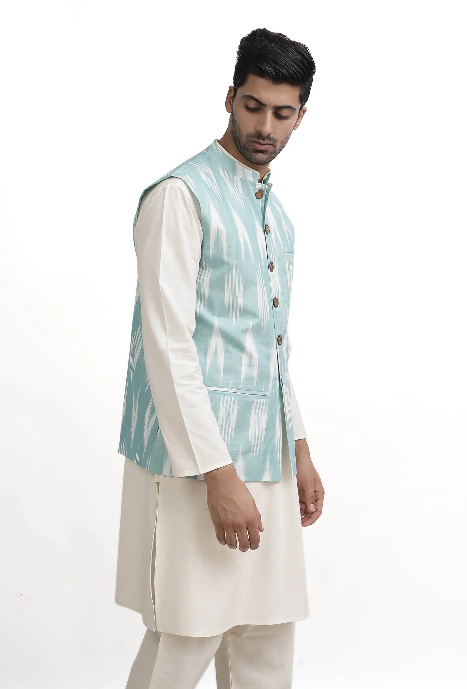 Ice Blue Ikat Nehru Jacket