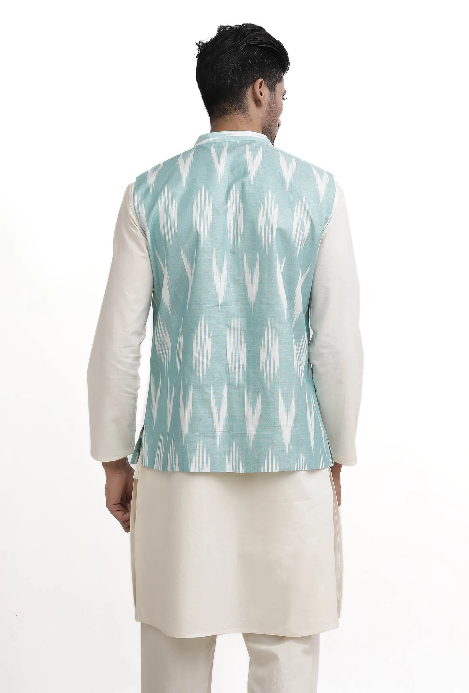 Ice Blue Ikat Nehru Jacket