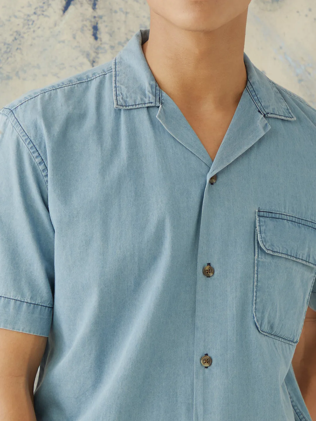 Indigo Plain Half Sleeve Denim Shirt