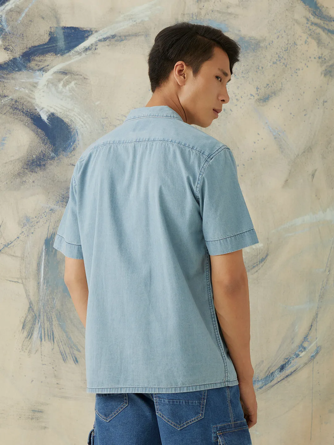 Indigo Plain Half Sleeve Denim Shirt