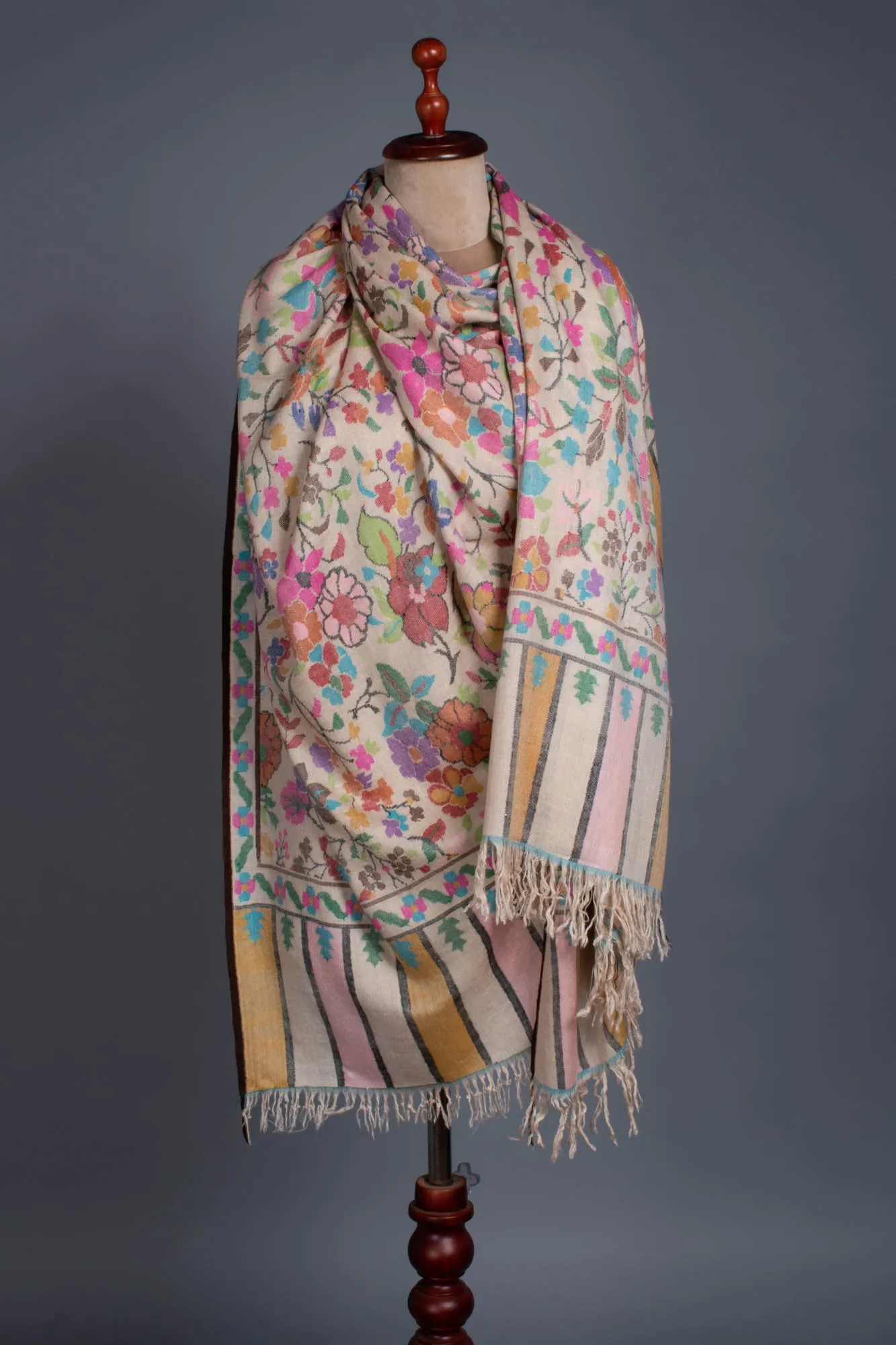 Ivory Floral Kani Wedding Pashmina Shawl - ZALIPIE