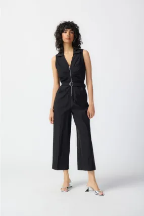 Joseph Ribkoff Black Pleated Zip Front Belted Cropped Jumpsuit 241101