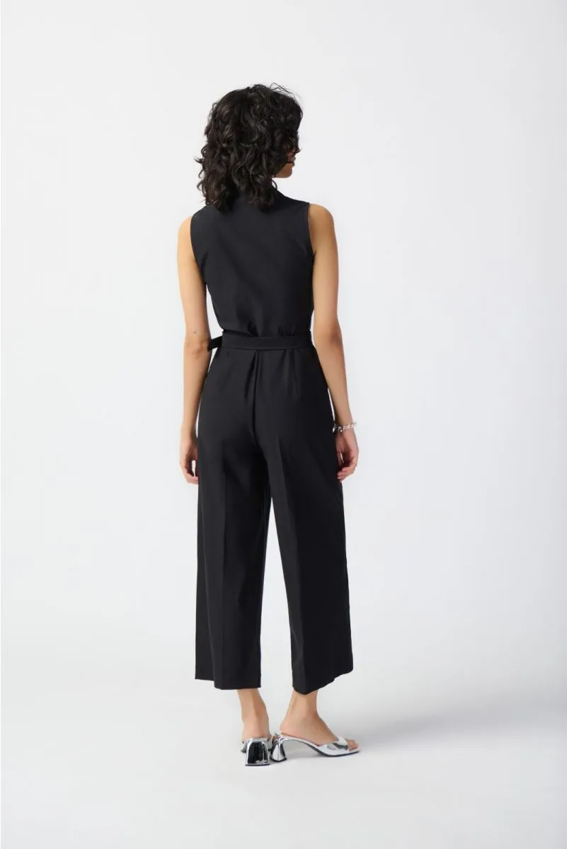 Joseph Ribkoff Black Pleated Zip Front Belted Cropped Jumpsuit 241101