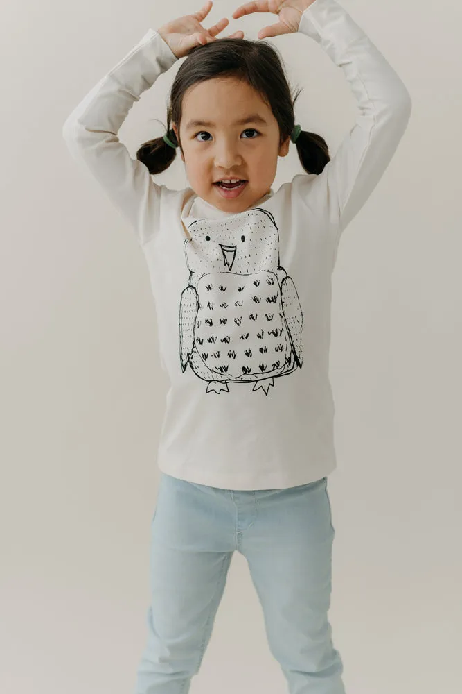 Kids' Long Sleeve Owl Shirt Natural White