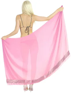 La Leela Sheer Sequin Embroidered Beach Swim Hawaiian Pareo Sarong Light Pink,One Size