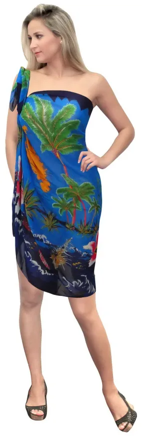 LA LEELA Women's Beach Cover Up Sarong Swimsuit Cover-Up Pareo 72"x42" Blue_U582