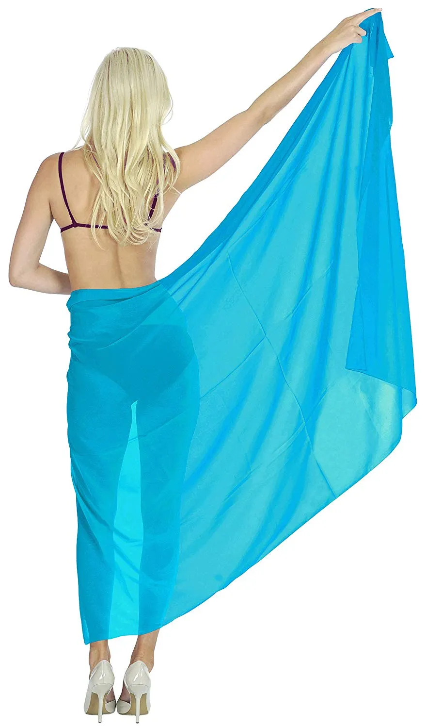 LA LEELA Womens Beach Cover Up Sarong Swimsuit Cover-Up Solid Pareo Sheer Chiffon