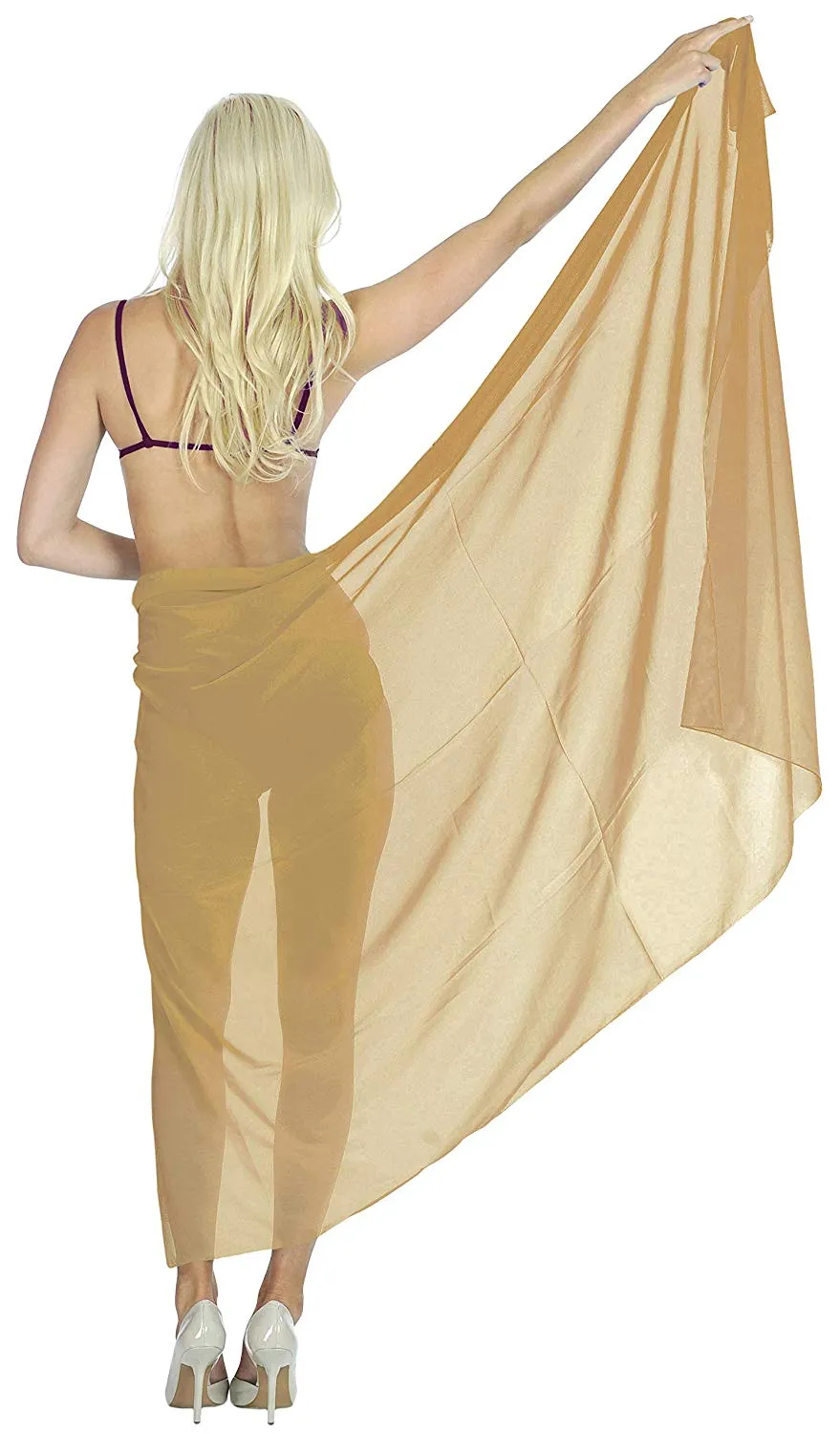 LA LEELA Womens Beach Cover Up Sarong Swimsuit Cover-Up Solid Pareo Sheer Chiffon