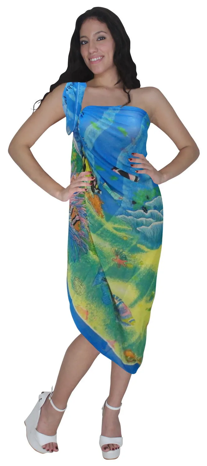 LA LEELA Women's Beach Wear Bikini Wrap Skirt Sarong Cover Ups 72"x42" Blue_Q186