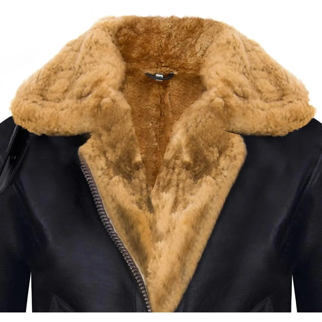 Ladies Aviator New Ginger Women's Hooded Real Shearling Sheepskin Leather Jacket