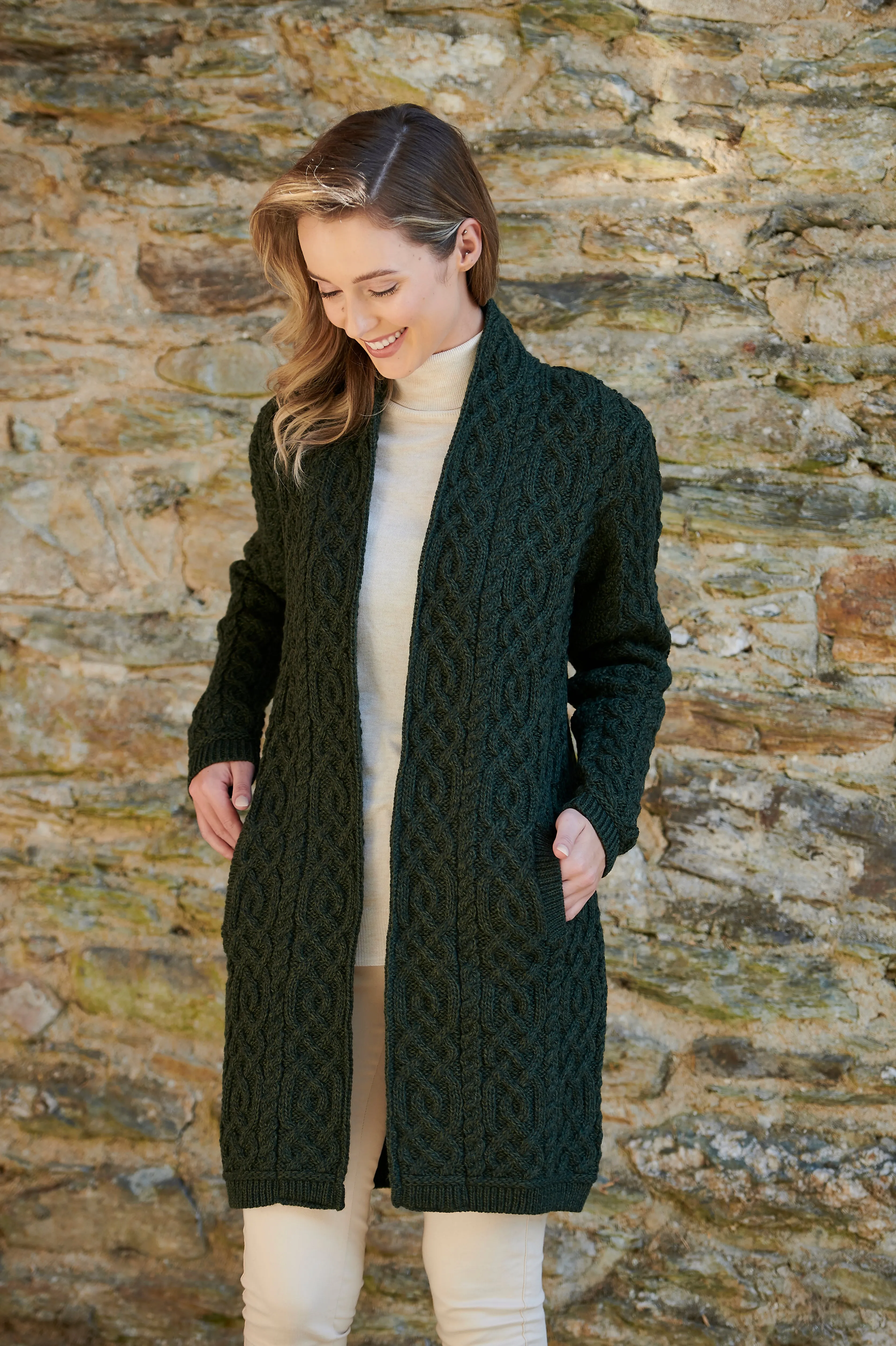 LADIES CELTIC BRAID ARAN CABLE KNIT COAT