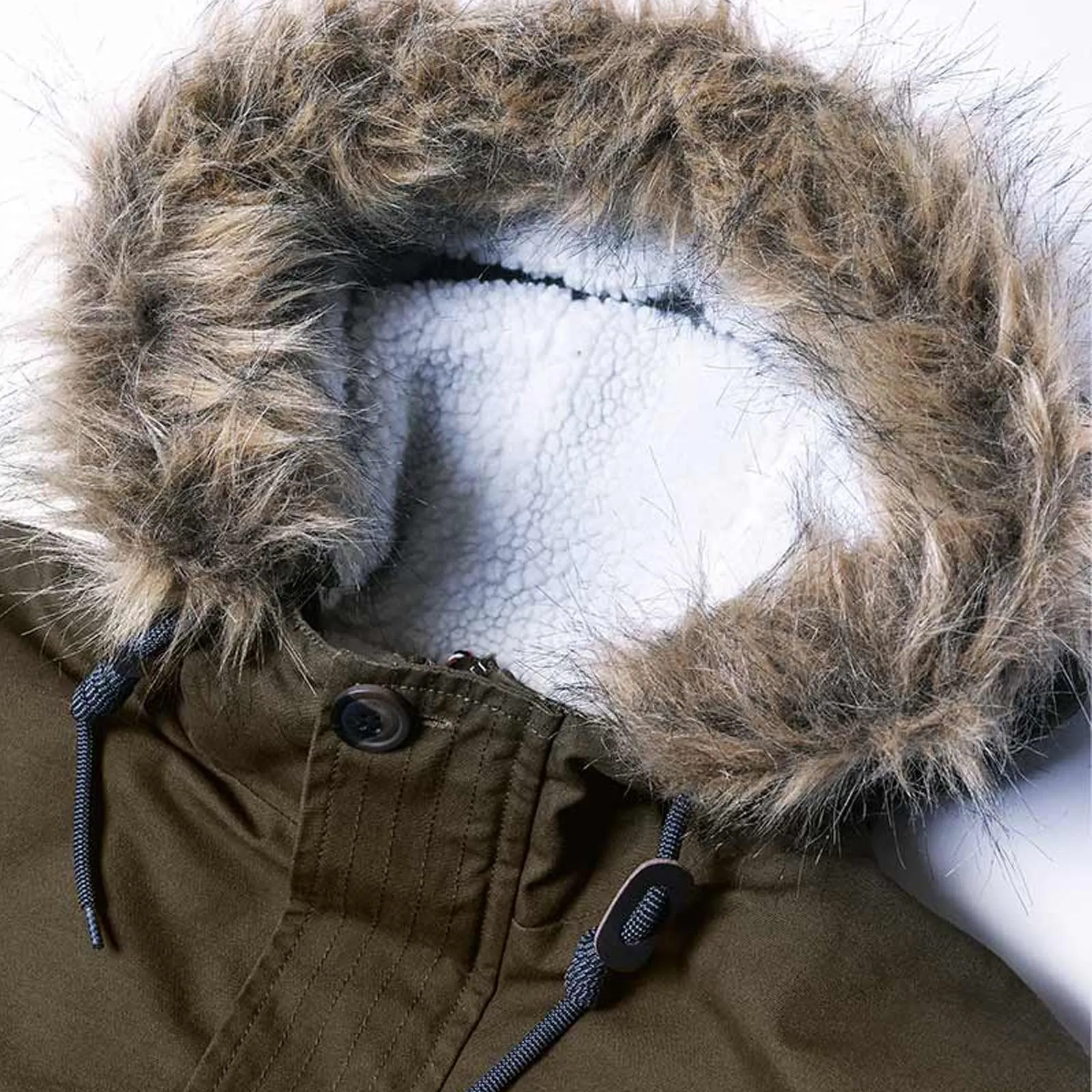 Lambretta Sherpa Lined Faux Fur Hooded Parka Jacket - Khaki