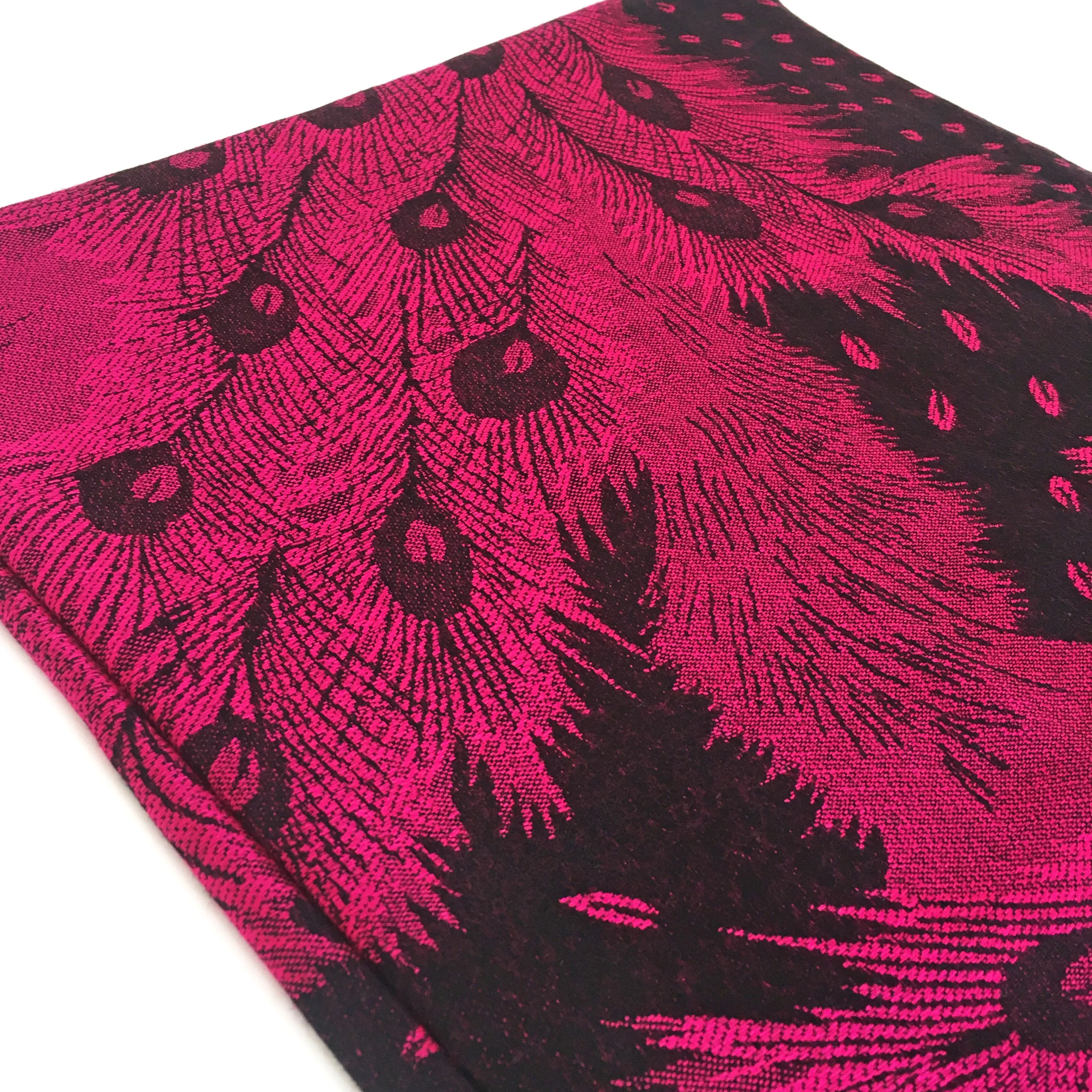 LARGE BLACK FEATHER AND LEAF PRINT REVERSIBLE PASHMINA SHAWL SCARF