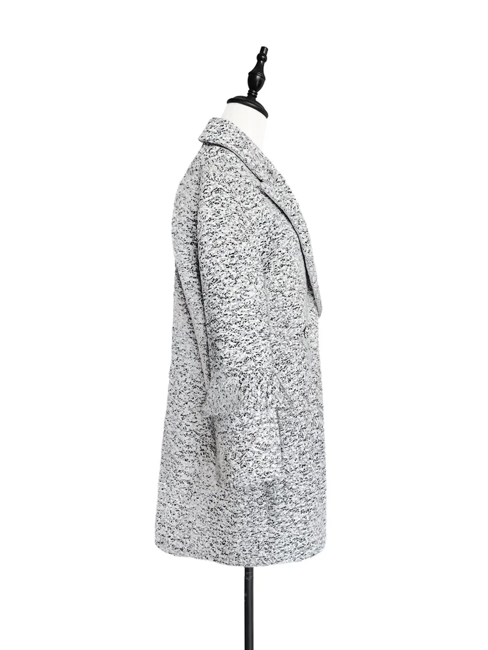 Last Chance! Grey Marl Ruffle Trimmed Woollen Cocoon Coat